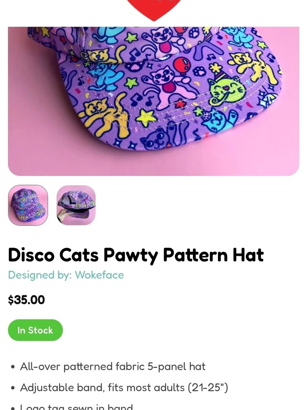WOKE FACE NWT Disco Cats Pawty Pattern Hat - Purple